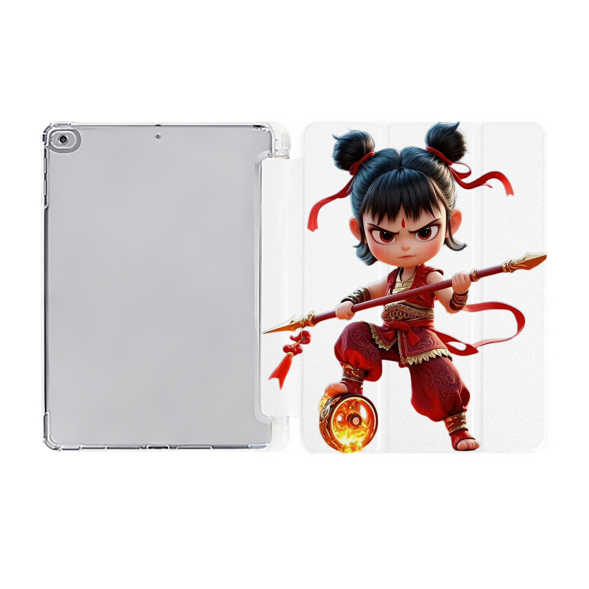 （画像用） Ne Zha 2 ナタ 魔童の大暴れ IPad ケース ペン収納付き 三つ折りスタンド PUレザー×シリコン 対応機種9.5/10.5/10.9インチ